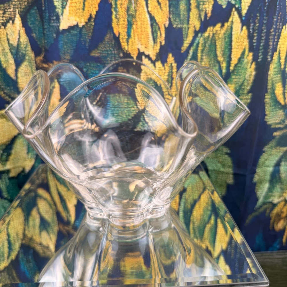 Vintage Duncan Miller Clear Glass Handkerchief Ruffled Bowl Centerpiece 8.5"